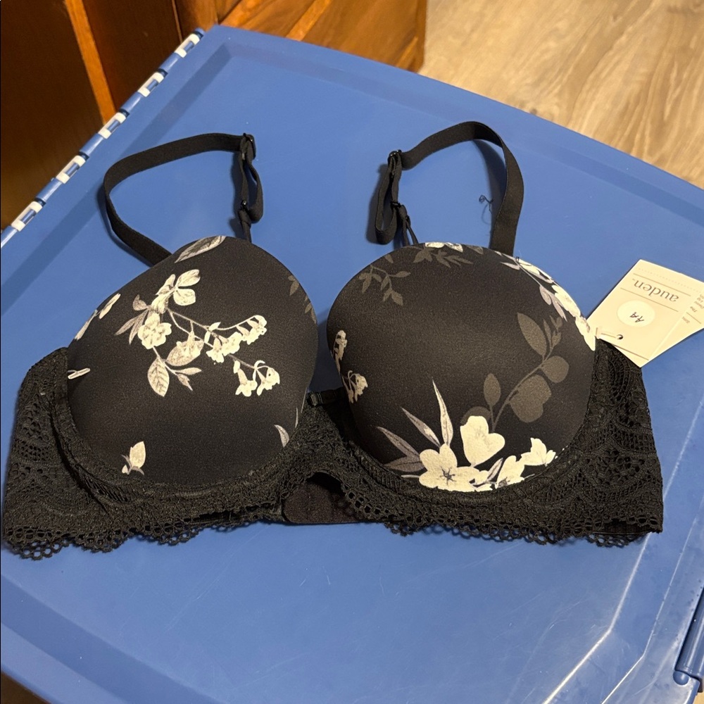 Target Black Bra with White Floral Design
